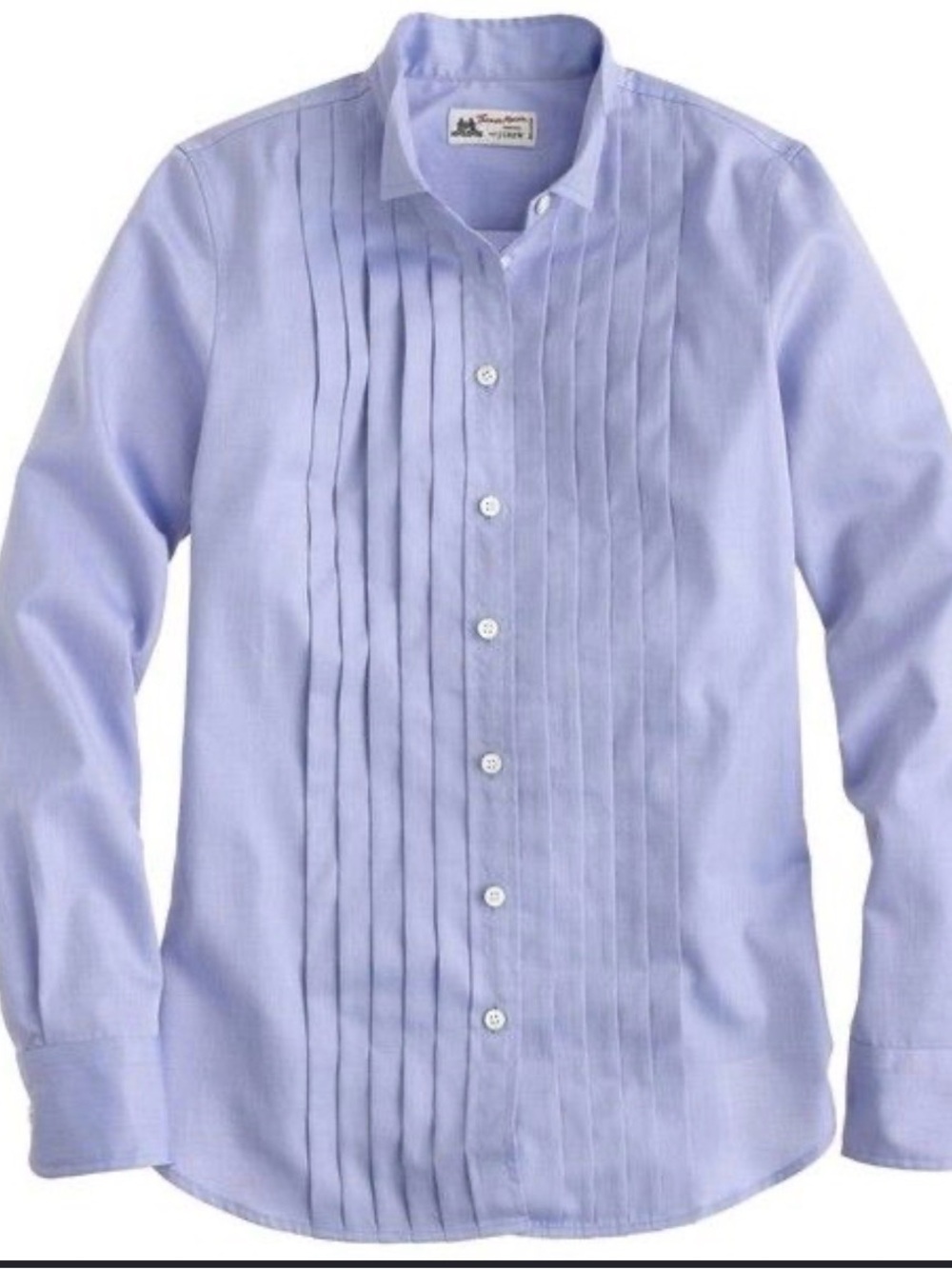 J. Crew Thomas Mason Tuxedo Shirt Light Blue Pleated Front size 4 Preppy Classic